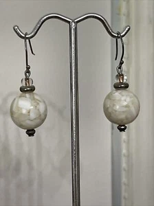 Mosaic White Drop Dangle Earrings Jewelry 1'' 14mm Beads - Picture 1 of 10
