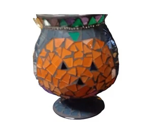 Mosaic Glass Pumpkin. Very pretty. Use as a candle holder. - Picture 1 of 4