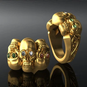 Anillo Ojos Joyería Talla 6-13 Color Mezclado Aleación Circón Dorado Tres Calaveras Hombre - Imagen 1 de 4