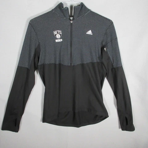 Brooklyn Nets Sweater Womens Large Black Color Block Striped Pullover Cover