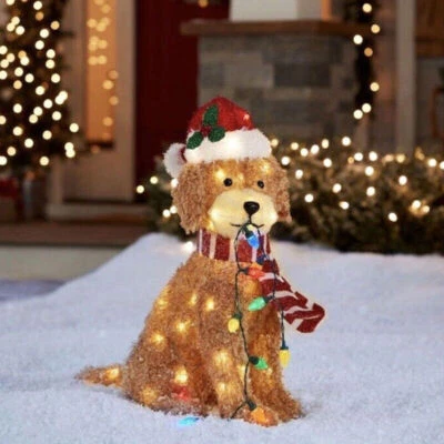Weihnachten LED Leucht Goldendoodle Hund Hof Pfahl Außen Garten Deko - Bild 1 von 4