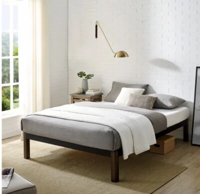 Marco de cama Queen, metal negro y madera, FÁCIL DE MONTAR Foto 1 de 4