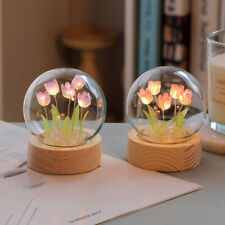 LED Tulip Crystal Glass Ball Night Light Home Bedroom Mini Flowers Lamps Wedding