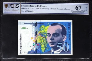 France 50 Francs 1996, PCGS 67 SUPERB GEM UNC, P-157Ac, Prefix A - Picture 1 of 3