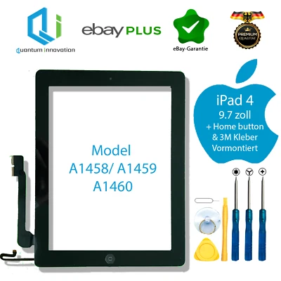 QUANTUM INNOVATION GMBH iPad 4 Cristal Pantalla Táctil Digitalizador Pantalla 9.7 Pulgadas A1458 A1459 A1460 Botón Inicio