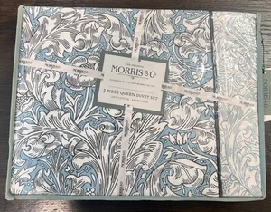 Set piumone queen WILLIAM MORRIS Inghilterra BACHELOR BUTTON blu acqua 3 pezzi NUOVO - Foto 1 di 6