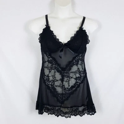 Sexy Babydoll Frederick's of Hollywood para mujer quimise negra de encaje transparente 1X Foto 1 de 4