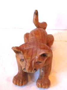 Vintage Hand Carved Wood Primitive Wooden Tiger Panther Jaguar Cat Artist Signed - Picture 1 of 4