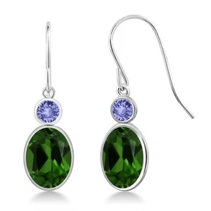 14K White Gold Green Chrome Diopside and Tanzanite Hook French Fish Ear Wire - Picture 1 of 3