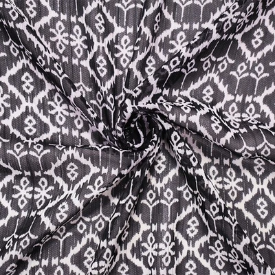 Tela de gasa a rayas plateadas estampada Ikat abstracta azulejo de polietileno negro-púrpura Foto 1 de 4