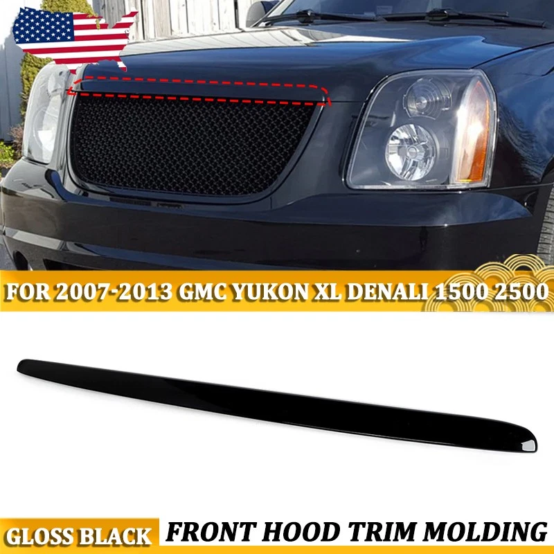 ABS For 07-14 GMC Yukon Denali Front Grille Upper Hood Panel Molding Trim Black Foto 1 de 4
