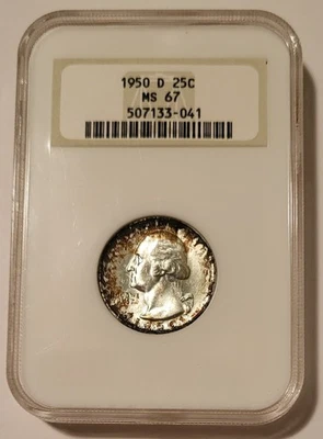 1950 D Washington Quarter MS67 NGC OH Toning - Image 1 of 4