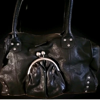 Bolso de Mano Betsey Johnson Vintage Cuero Pesado Tachonado Boho Chic Animal Print Lin Foto 1 de 4