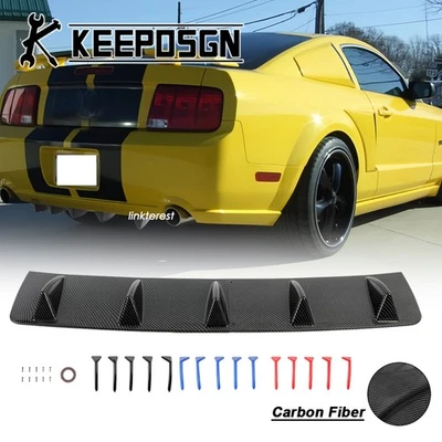 For Ford Mustang GT CARBON FIBER Rear Bumper Diffuser Lip Splitter Shark Fins - Image 1 of 4