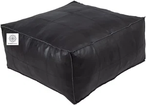 Footstool 30'' Handmade Black Square Moroccan Leather Ottoman Unstuffed - Picture 1 of 4