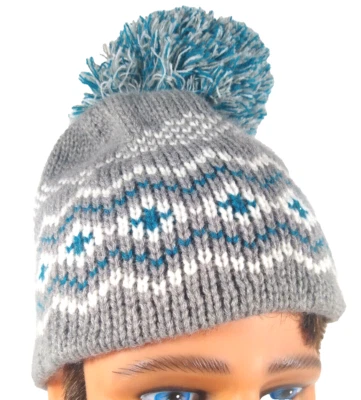 Timberland Unisex Gorro Gorra ~ PomPom Torquise Gris Argyle/Diamante Talla Única Foto 1 de 4