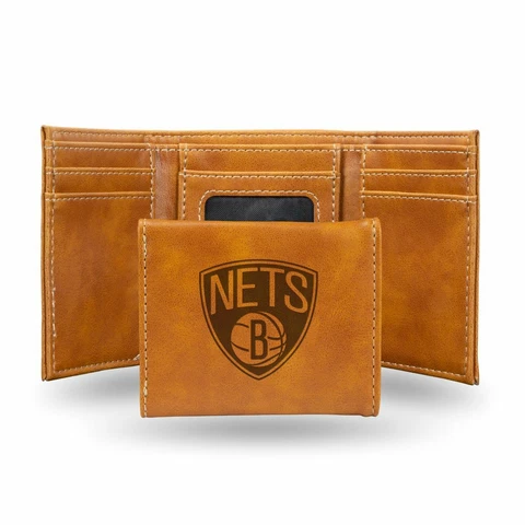 Brooklyn Nets NBA Laser Engraved Brown Trifold Wallet Cover