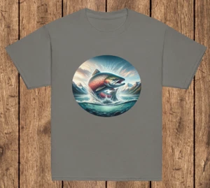 Kids salmon fly fishing T-shirt, childs fun fish gift idea for young angler. - Picture 1 of 11