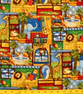BTY Jungle JIVE Lion Elephant Giraffe Patch Quilt Cotton Fabric By The Yard - Picture 1 of 1