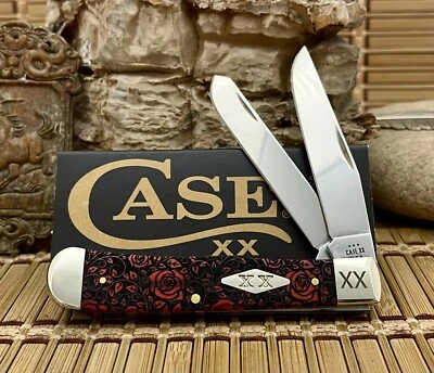 Case XX USA Stunning Red ROSES Bone 1/500 Diamond XX Trapper Pocket Knife - Image 1 of 4