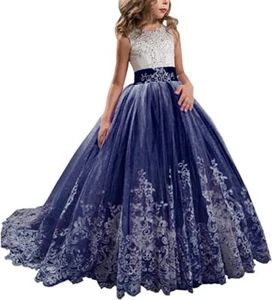 Princess Lilac Long Girls Pageant Dresses Kids Prom Puffy Tulle Ball Gown, White - Picture 1 of 1