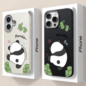 For iPhone 16 Pro Max 15 14 13 12 11 X 8 Panda Leather Silicone Soft Case Cover - Picture 1 of 18
