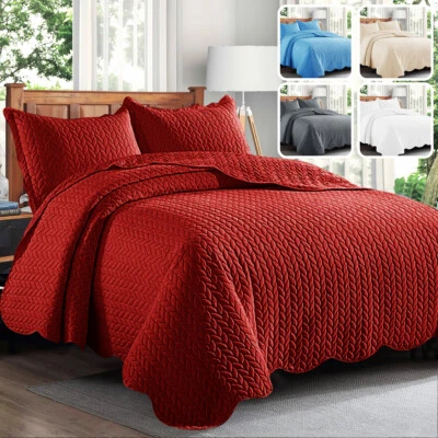 3 Piece Quilted Bedspread Embossed Bedding Set Single Double King Size Bed Throw - Image 1 of 4