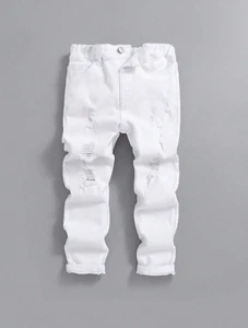 Jean Rasgado Pantalones Blancos Mezclilla Para Niños Elegantes Vaqueros Pantalón - Picture 1 of 8