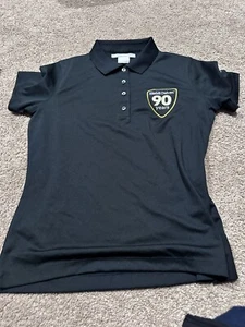 Nike Golf Polo Shirt Womens Medium Dri-Fit Black Mobil Delvac 90 Years Patch - Picture 1 of 5