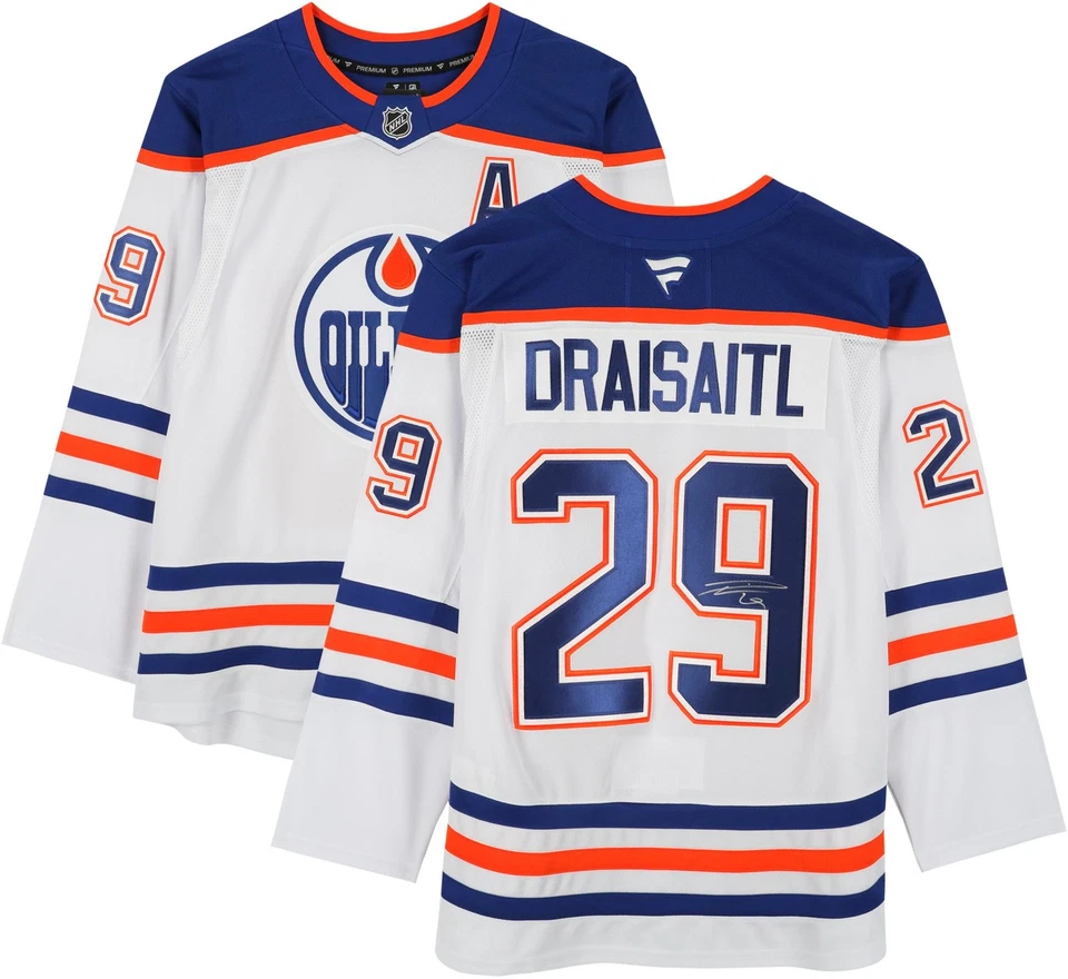 Camiseta deportiva premium autografiada por Leon Draisaitl Edmonton Oilers White Fanatics Foto 1 de 4