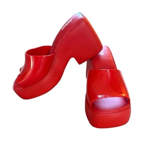 Melissa Posh Jelly Heel Red Mules Clogs Chunky Block Sandal Slip On Womens 7 - Picture 1 of 12