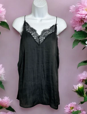 Blusa sin mangas H&M negra cami talla 8 cuello en V sin mangas forrada caprichosa gótica Foto 1 de 4