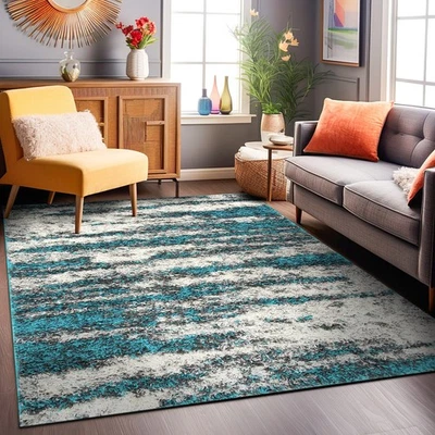 Rugshop Area Rug Modern Abstract Design Plush Shag Rugs Turquoise Rug 5x7 Carpet - Image 1 of 4