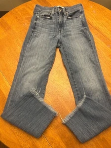 Pantalones de mezclilla AYR The Pop para mujer azules pierna recta elásticos dobladillo deshilachado crudo talla 27 - Imagen 1 de 8