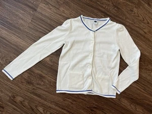 EUC Janie And Jack White Cardigan Size 7 Blue Stripe - Picture 1 of 6
