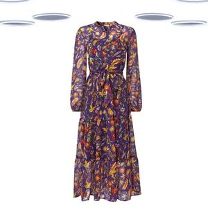 Ex Joe Browns Women's Long Sleeve Floral Midi Chiffon Dress in Purple - Picture 1 of 7