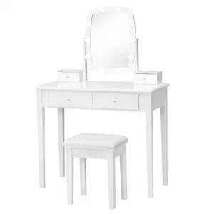 Vanity Table Set with Lighted Mirror Adjustable 10 Bulbs Dresser 4 Drawer White - Picture 1 of 10