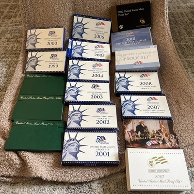 1995 through 2012 US Mint Proof Sets  16 in boxes. No 1998. No 2011 - Image 1 of 2