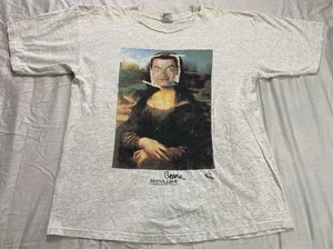 VTG Mr Bean Mona Lisa Art Tee Shirt XL Mona Beana Parody Double Sided READ - Picture 1 of 10