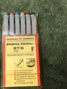 SCHWAN OVERHEAD PROJECTION MARKERS, 6 ASST'D COLORS, FINE MARKERS - Picture 1 of 1