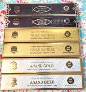 6 Boxes Sandalwood Incense Sticks: Saffron Sandal - Gold Sandal - Anand Gold - Picture 1 of 6