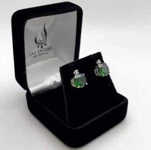 925 Sterling Silver Green Emerald Stud Earrings For Women lab-created - Picture 1 of 4