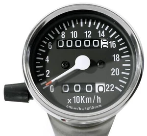 Minitacho Tacho Tageszähler 60mm Schwarz Chrom 2:1 für Harley Suzuki Honda KM/h - Bild 1 von 3