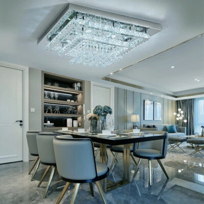 BEST-FURNITUREUK Modern Crystal Chandelier Square Ceiling Light LED Lamp Flush Mount Living Room