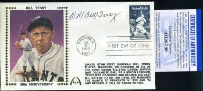 Bill Terry PSA DNA Coa Autograph Hand Signed 1983 FDC Cache - Image 1 of 2