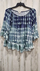STYLE & Co Women's 3/4 Bell Sleeve Tie Dye Blues & Greens PLUS Size XXL Blouse - Picture 1 of 3