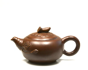 Vintage Chinese Hand Made Carved Lotus Purple Clay Yixing Zisha Ceramic Teapot - Picture 1 of 6