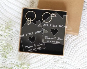 Pair of Personalised Our First Home Keyrings with Giftbox | New Home Gift | Hous - Picture 1 of 9