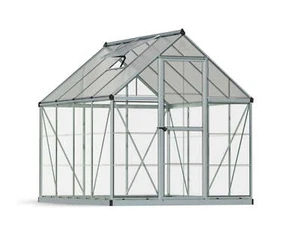 Hybrid 6' X 8' Polycarbonate/Aluminum Walk-In Greenhouse – Silver - with Roof Ve - Picture 1 of 12