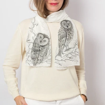 Bufanda de seda pintada a mano de búho bufanda de búho bufanda de gasa de seda pura 57X16 Foto 1 de 4